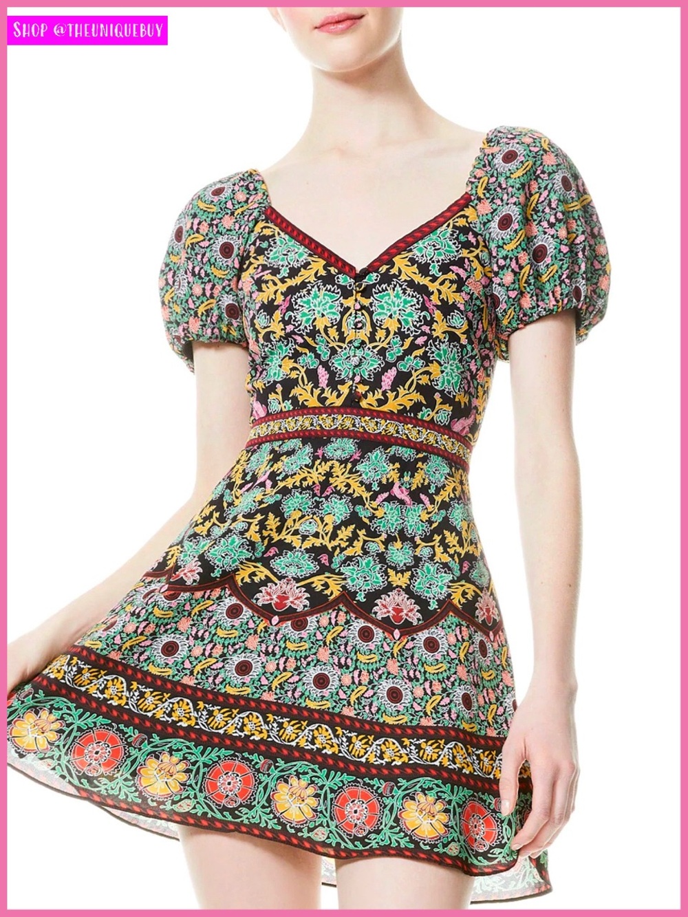 Alice + Olivia Dana Puff Sleeve Floral Mini Cocktail Dress